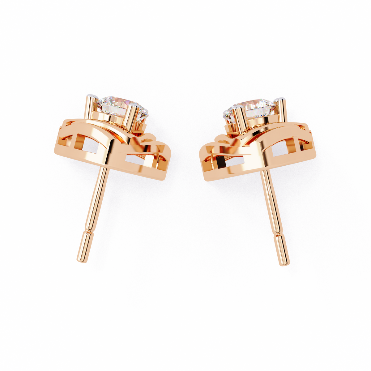 Artistic Triangle Moissanite Diamond Studs with Intricate Cutout Swirl Detailing - View 4