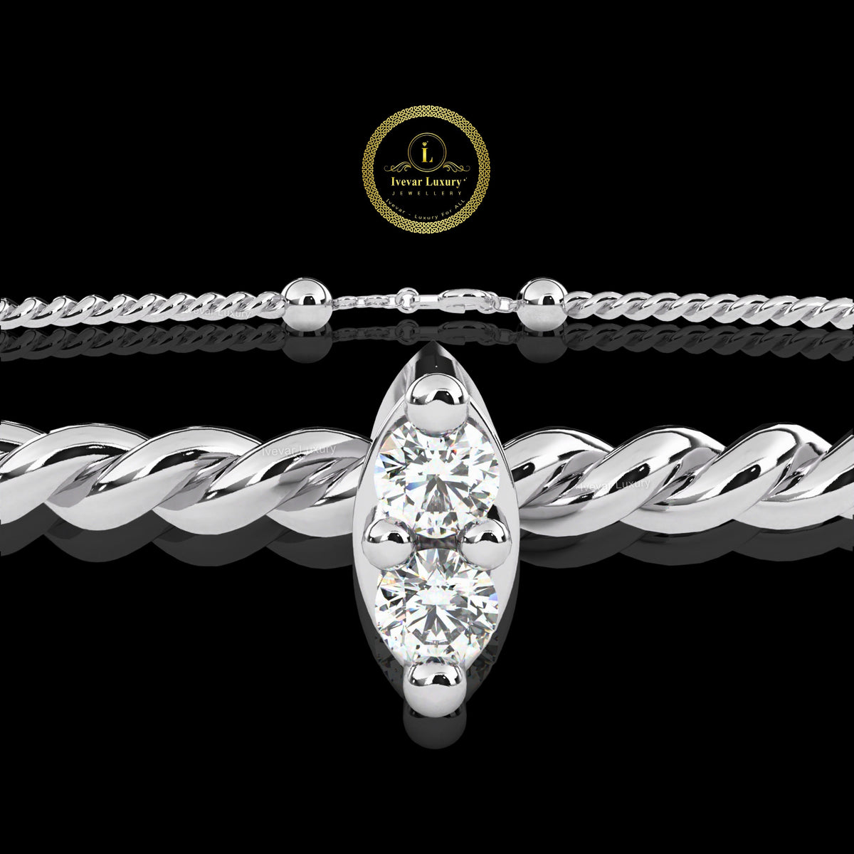 Minimalist Marquise Lab Diamond Twisted Rope Bangle For Her - View 7