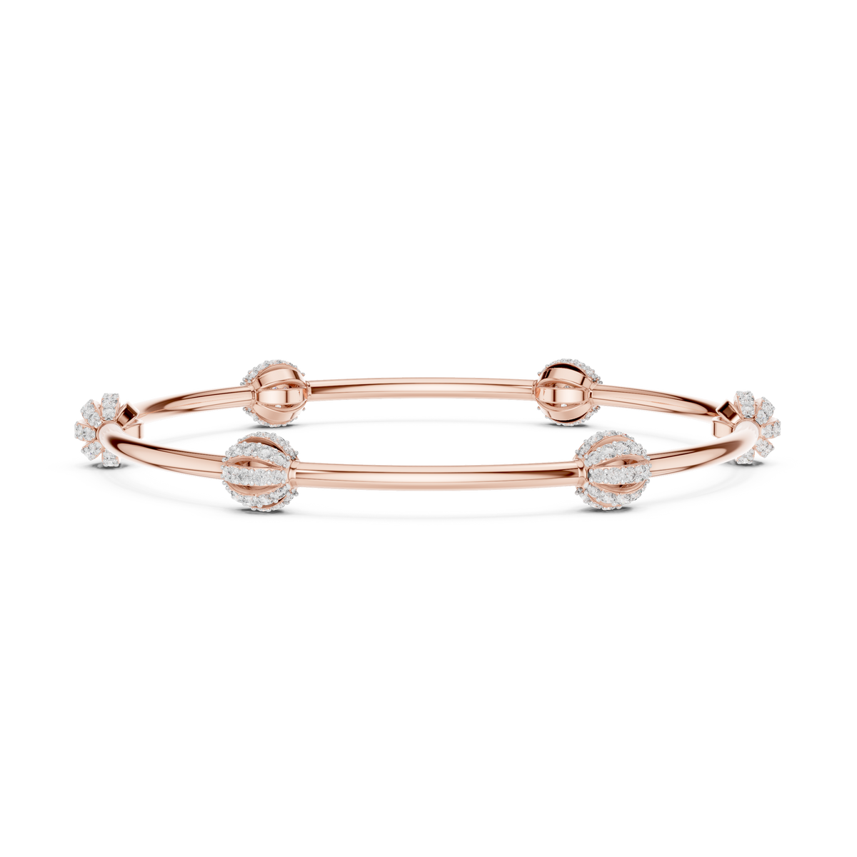 Round Lab Diamond Bracelet with Pave Studded Orb Accents - View 2