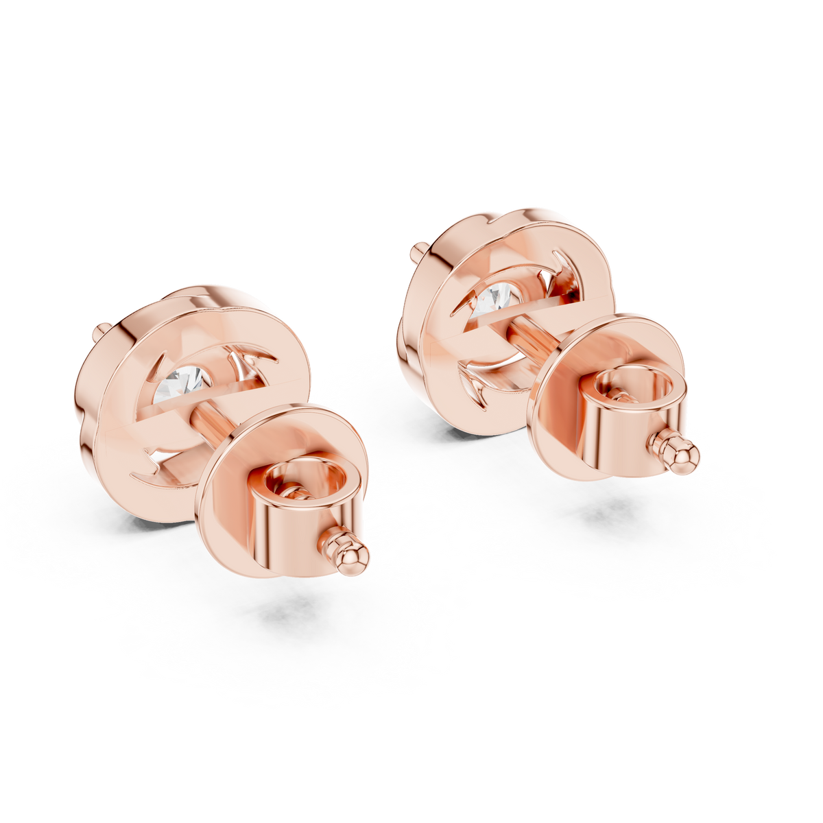 Swirl Border Round Cut Moissanite Diamond Architectural Stud Earrings - View 8