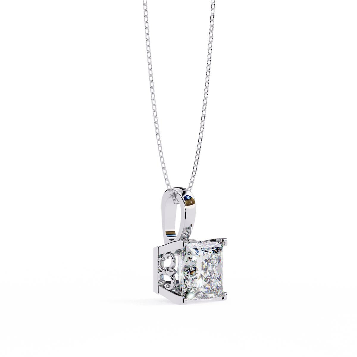 Princess Moissanite Diamond Solitaire Four Prong Pendant - View 7