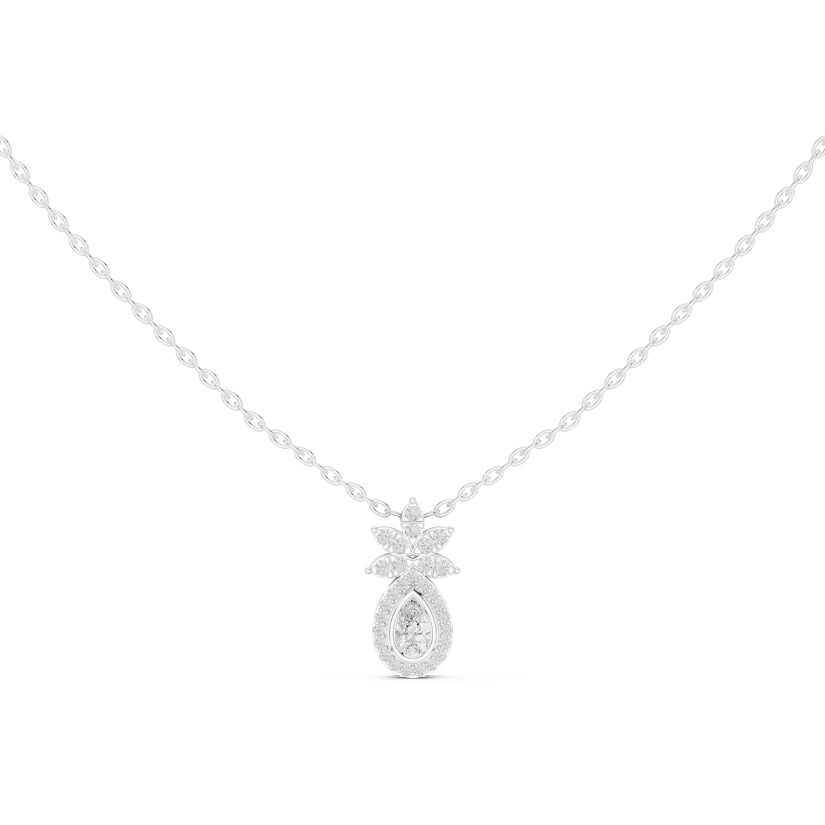 Lotus Motif Statement Charm Featuring Pear Lab Grown Diamond Pendant - View 3