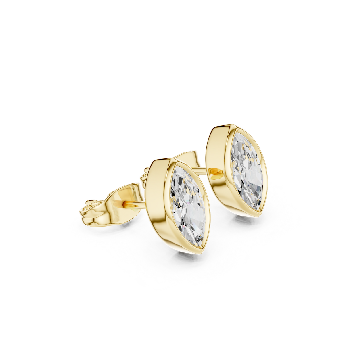 Minimal Marquise Bezel Moissanite Diamond Stud Earrings with Elongated Navette Silhouette - View 4
