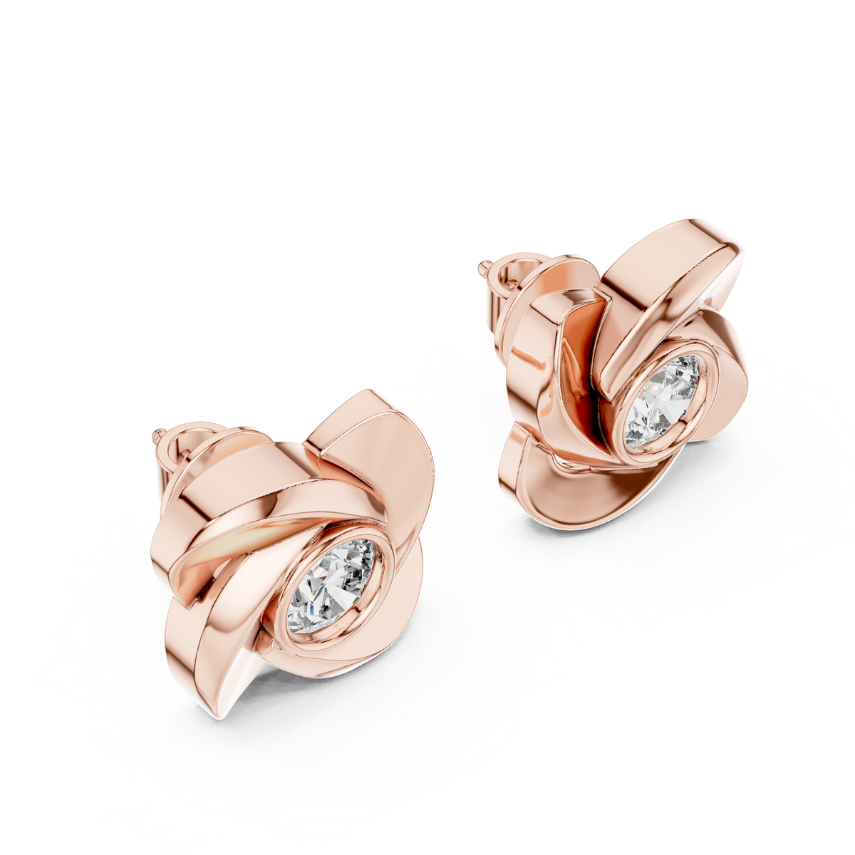 Interwoven Floral Design Round Lab Diamond Stud Earrings - View 5