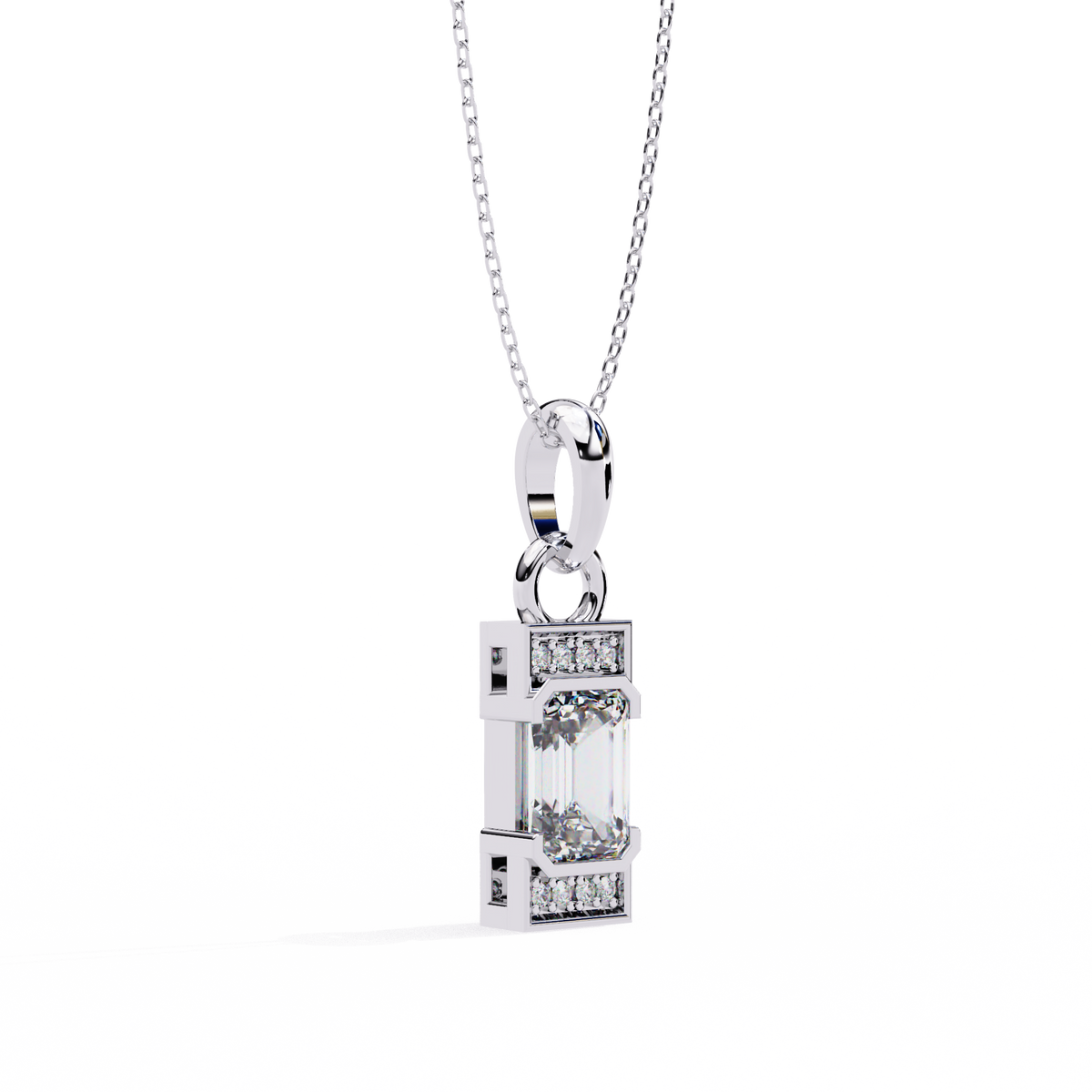 Emerald Cut Solitaire Pendant with Center Moissanite Diamond - View 5
