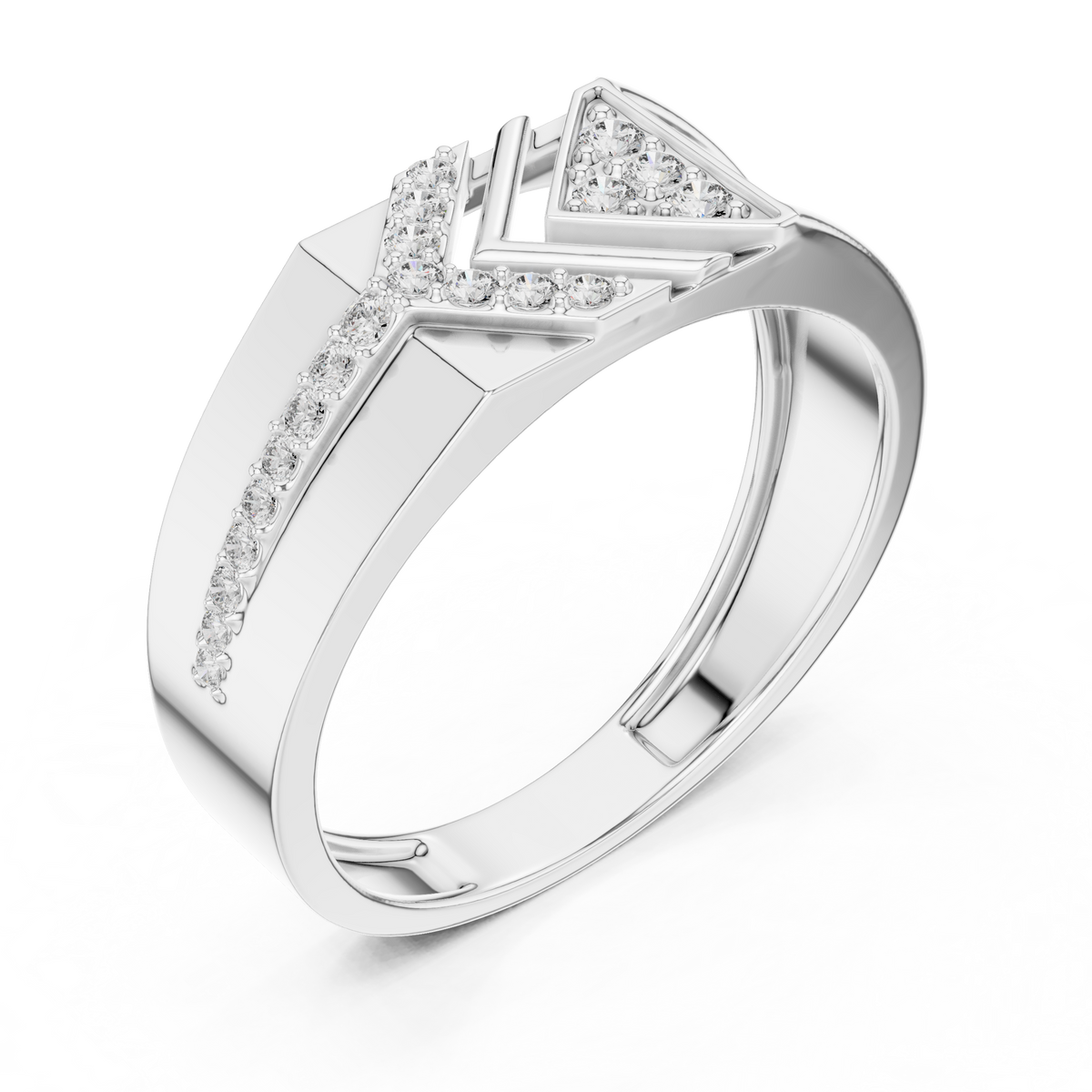 Round Cut Lab Grown Diamond Men's Geometric Angular Cutout Statement Band - View 6