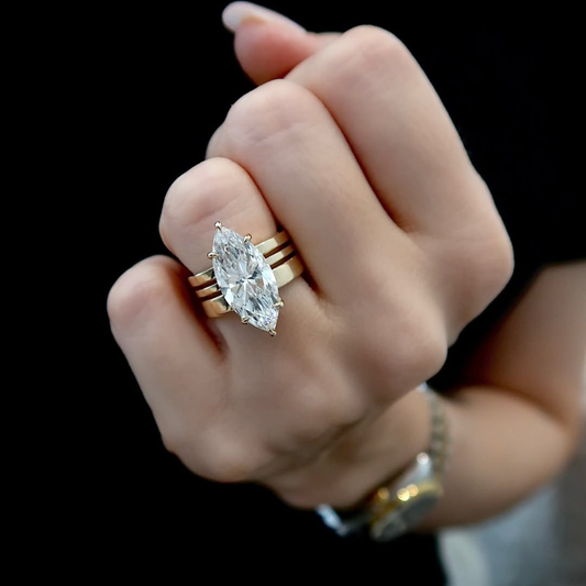 Marquise Cut Lab Diamond Triple Band Wedding Ring