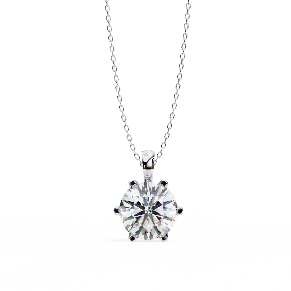 Round Lab Grown Diamond Solitaire Pendant with Six Prong Setting - View 4