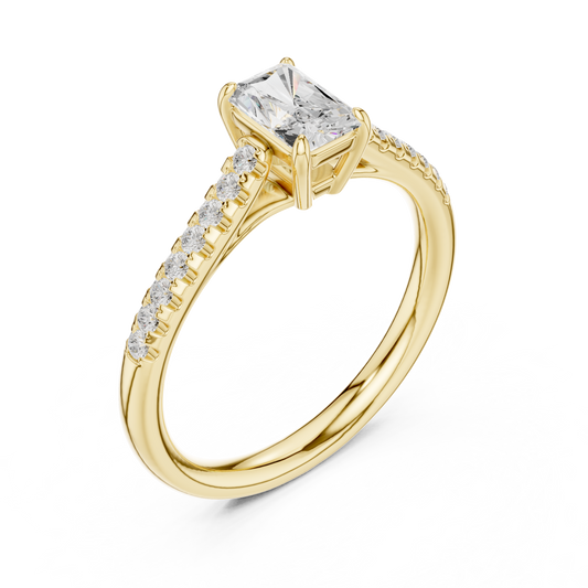 Radiant Cut Moissanite Diamond Solitaire Engagement Ring With Pave Band - View 2