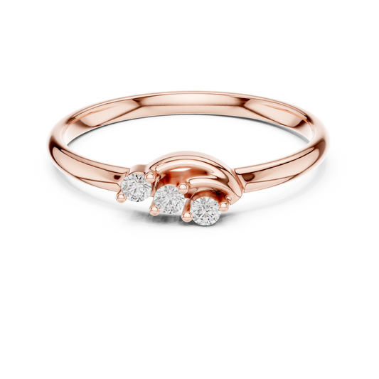 Round Cut Moissanite Diamond Three Stone Wave Ring - View 2