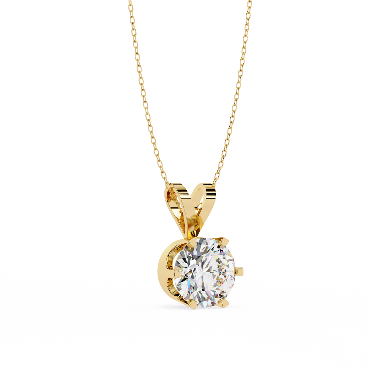 Round Lab Grown Diamond Solitaire Six Prong V Bail Pendant - View 5