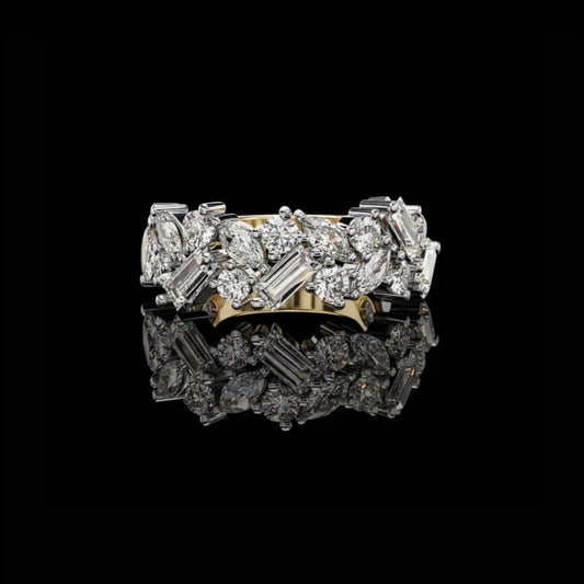 Mixed Cut Moissanite Diamond Pave Setting Wedding Band