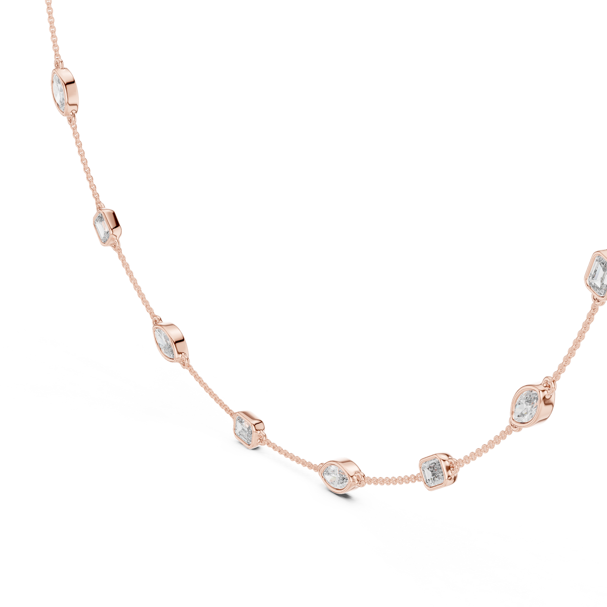 Marquise & Emerald Cut Bezel Moissanite Diamond Necklace - View 5