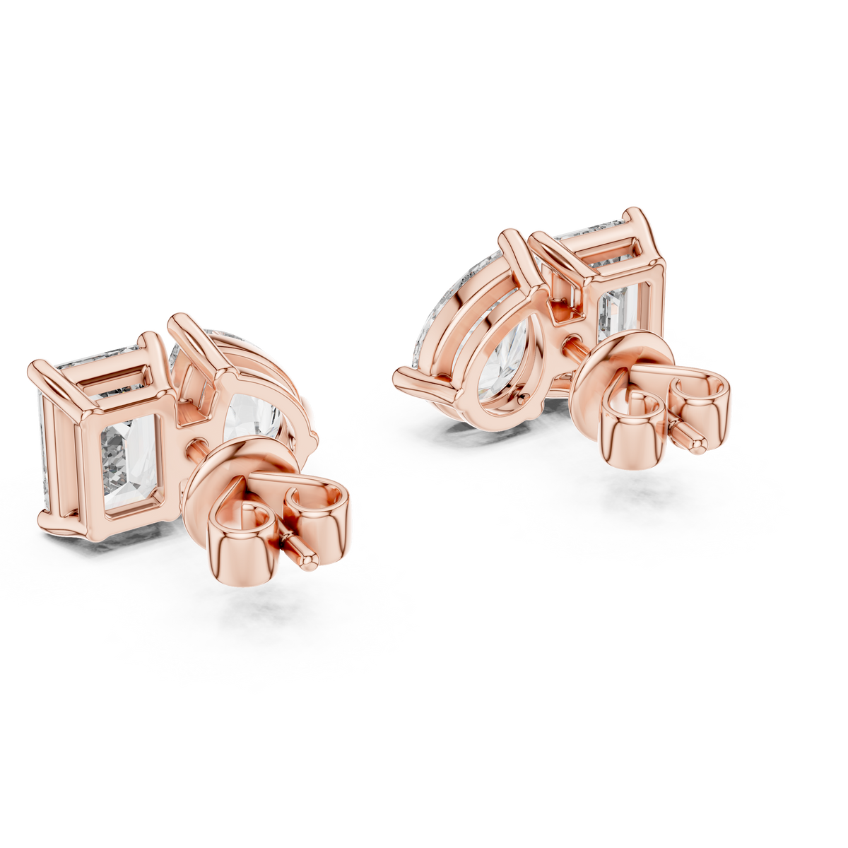 Modern Moissanite Diamond Stud Earrings Featuring Emerald Cut and Pear Cut Duo - View 9