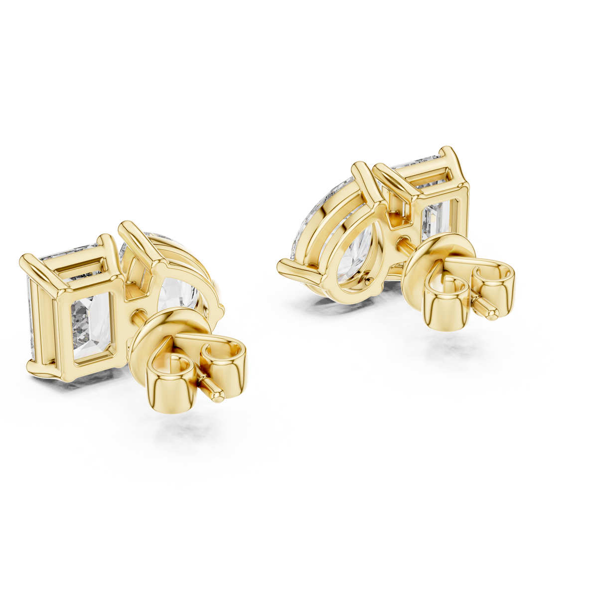 Modern Lab Diamond Stud Earrings Featuring Emerald Cut and Pear Cut Duo - View 8