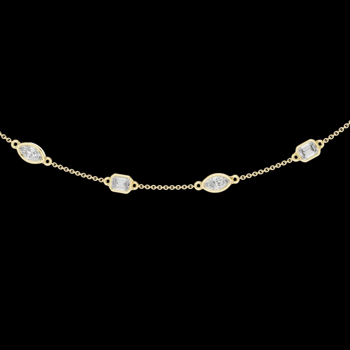 Marquise & Emerald Cut Bezel Lab Grown Diamond Necklace