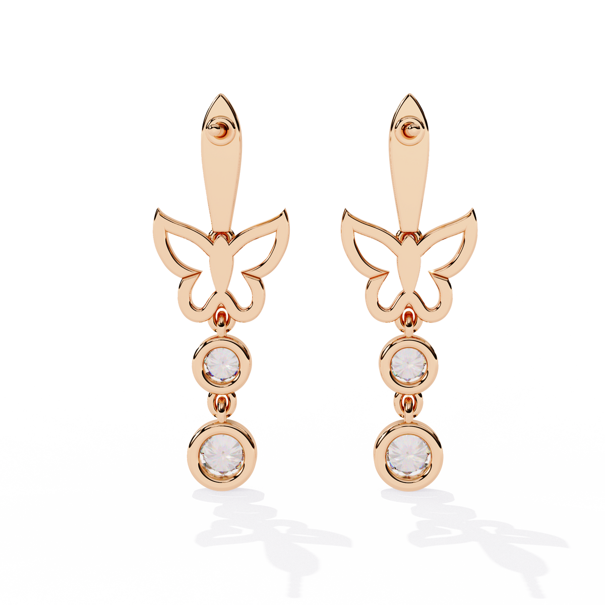 Elegant Butterfly Moissanite Diamond Drop Earrings with Pave Accents and Bezel Set Round Diamonds - View 8