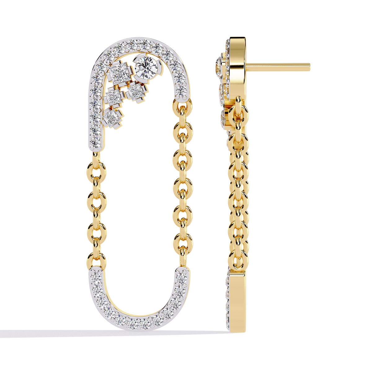 Luxury Moissanite Diamond Chain Loop Earrings with Dazzling Pave and Cluster Sparkle Accents - View 4