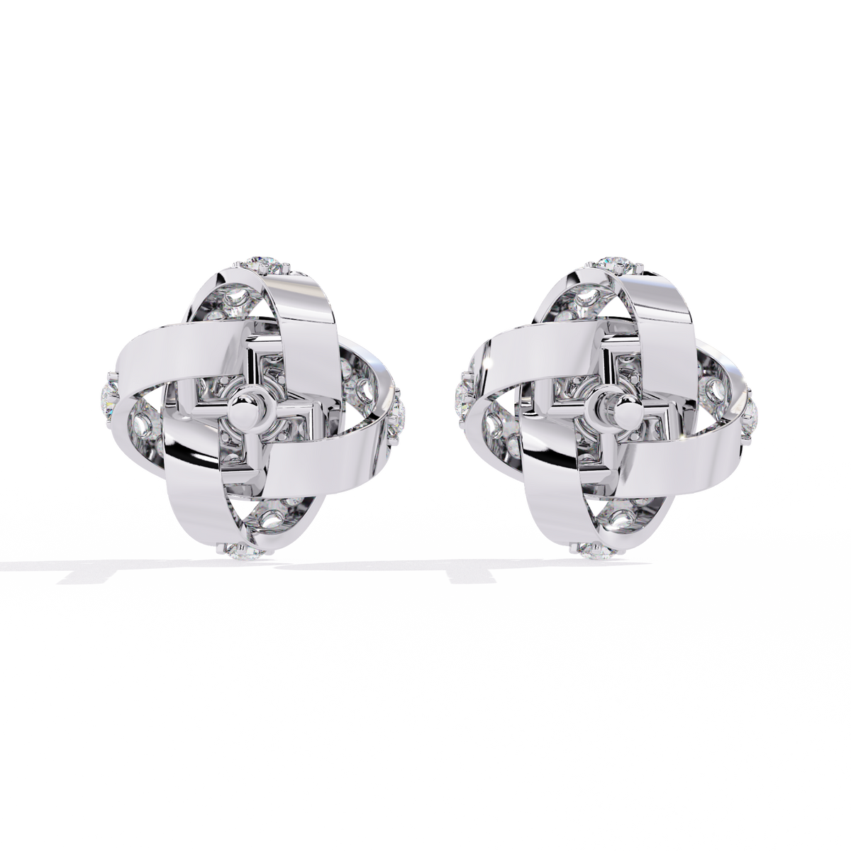 Intricate Floral Swirl Round Cut Moissanite Diamond Stud Earrings in Luxurious Gold Setting - View 7