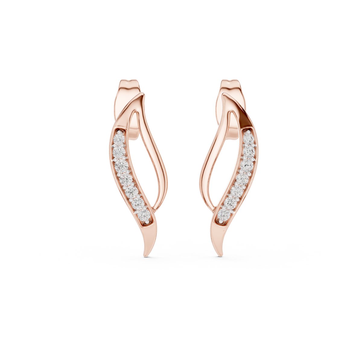 Serenova Curve Round Moissanite Diamond Stud Earrings with Fluid Open Arc Design - View 2