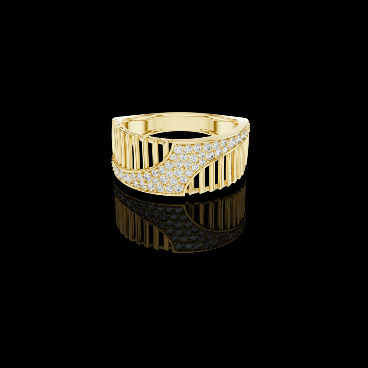 Round Cut Lab Grown Diamond Men's Vertical Pillar Cage Pave Statement Ring