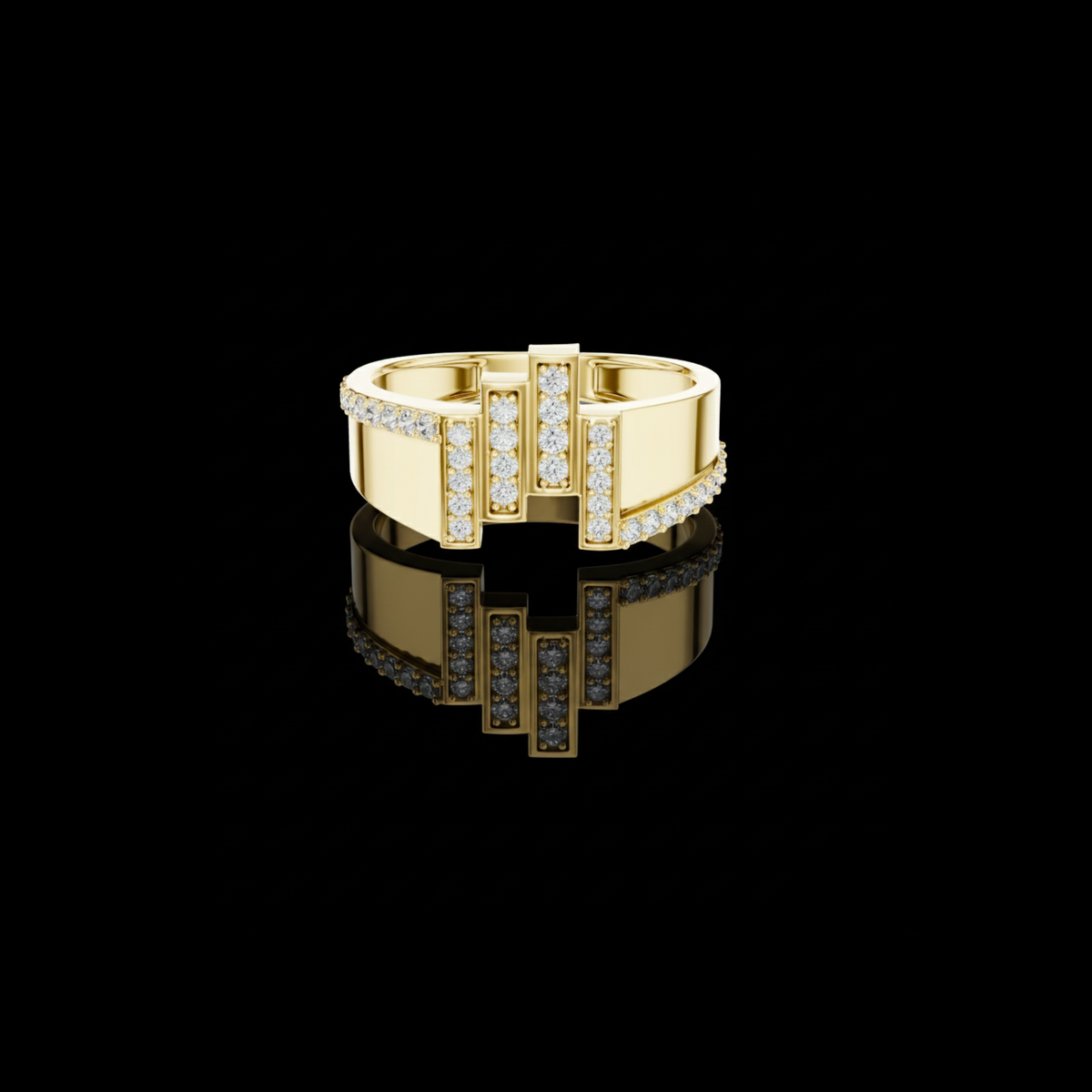 Round Cut Lab Grown Diamond Men's Architectural Equalizer Pave Statement Ring