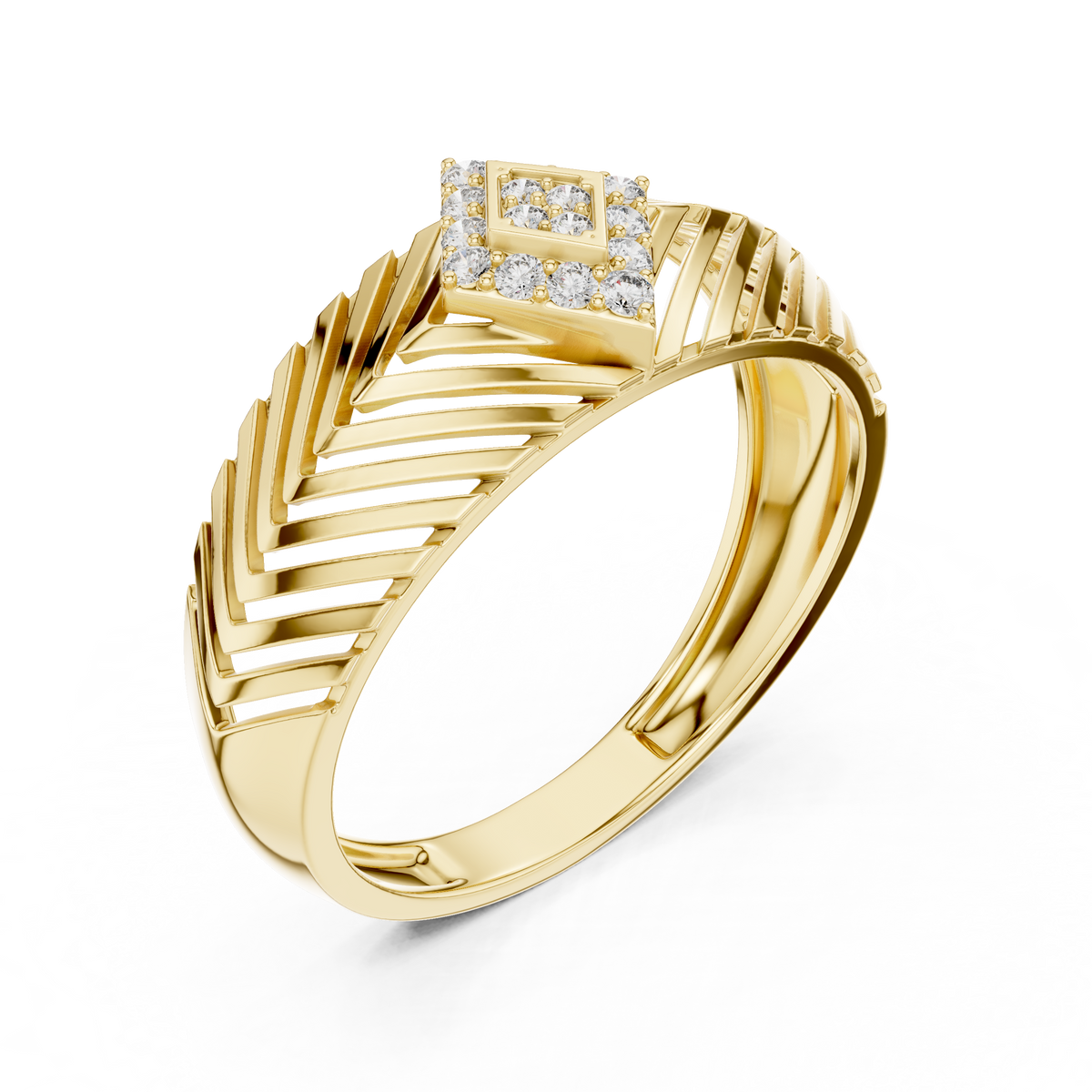 Round Moissanite Diamond Pavé Chevron Statement Ring - View 4