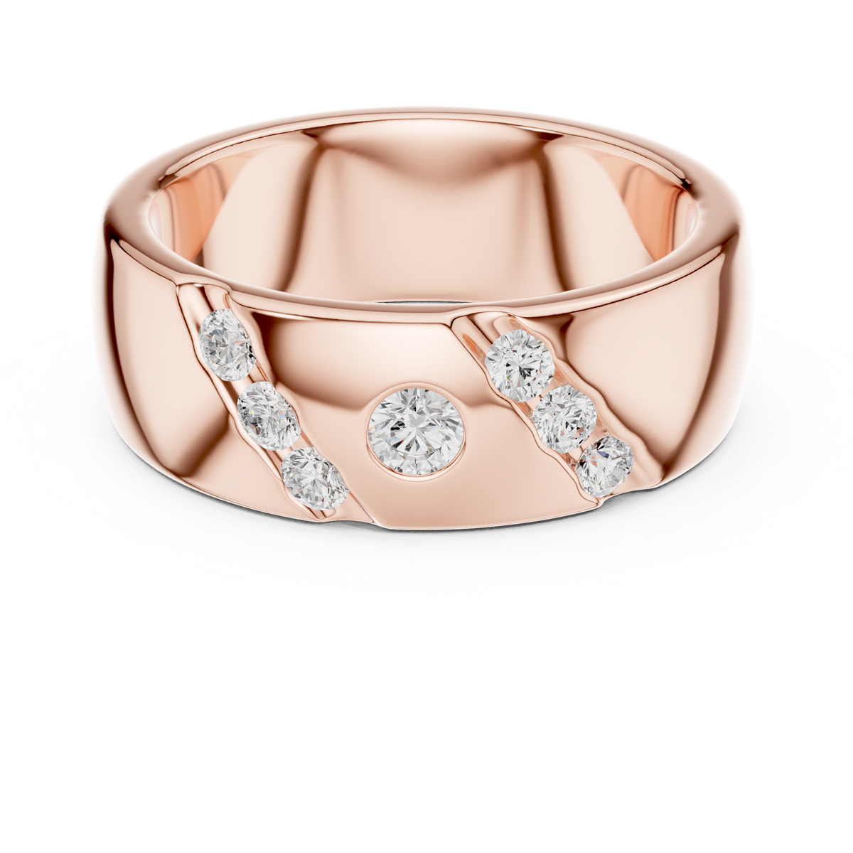 Round Cut Lab Grown Diamond Men's Swirl Channel Set Heavy Statement Ring - View 2