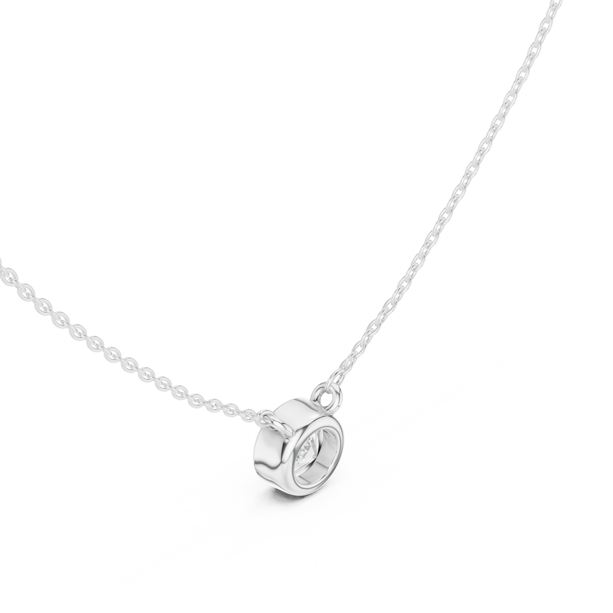 Round Lab Grown Diamond Solitaire Pendant with Center Bezel Setting - View 6