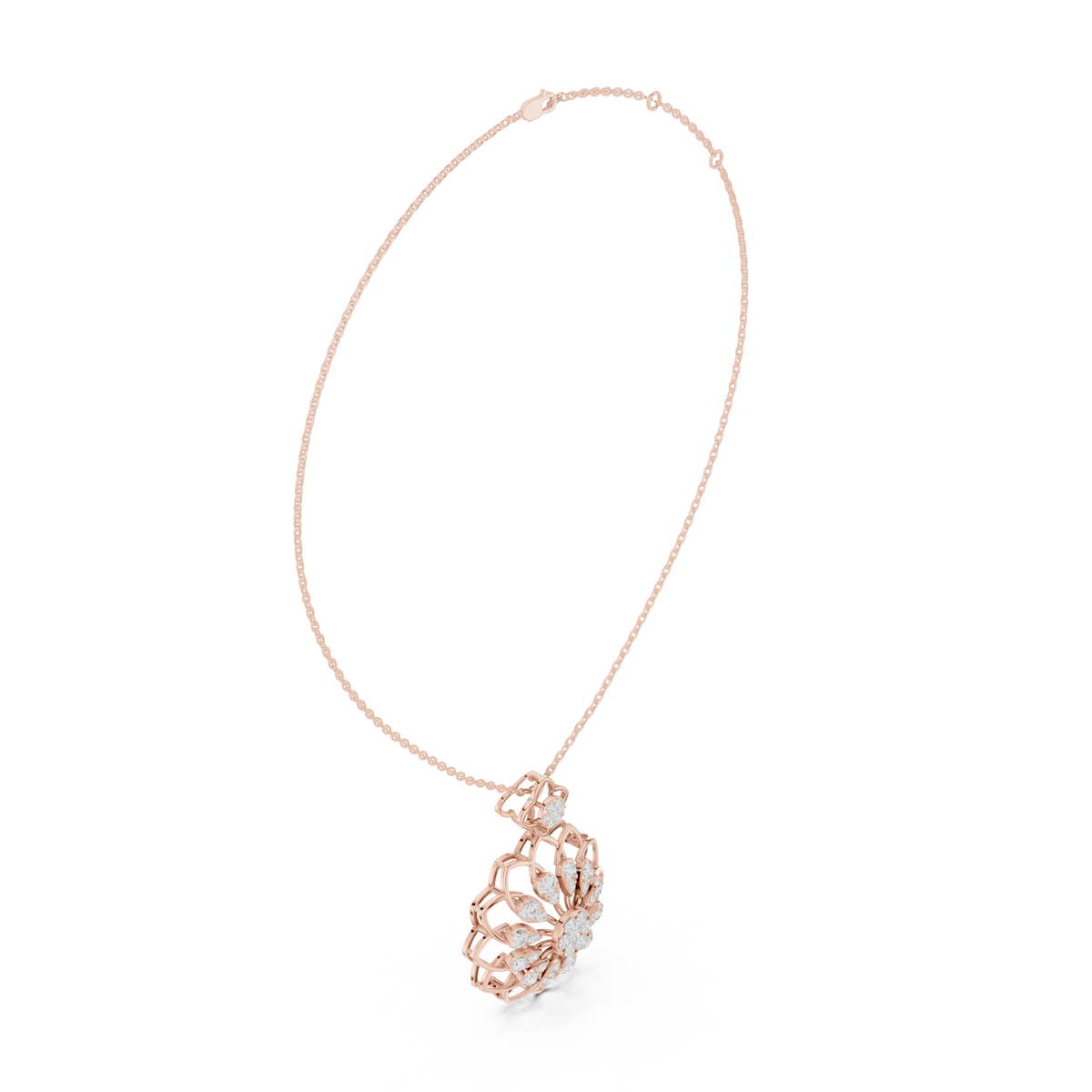 Floret Pattern Layering Pendant with Round Lab Grown Diamond - View 11
