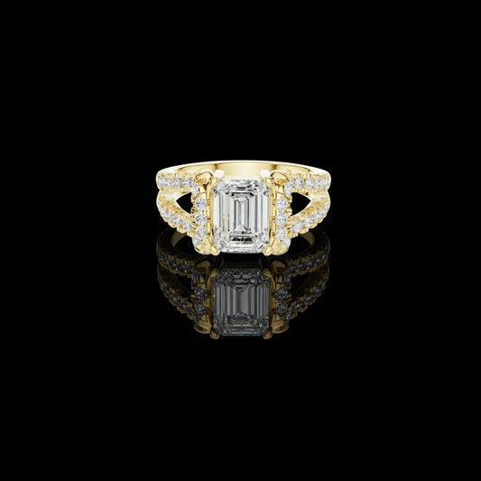 Emerald Cut Lab Diamond Men's Architectural Pave Frame Wedding Ring