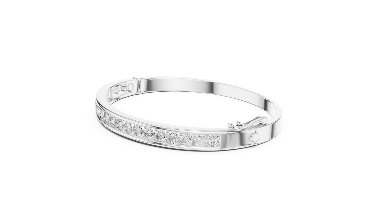 Round Cut Moissanite Diamond Hinged Bangle with Channel Setting - View 6