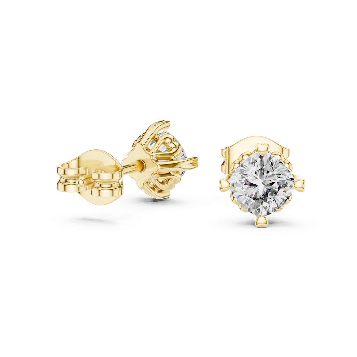 Classic Cushion Cut Moissanite Diamond Stud Earrings with Four Prong Basket Setting - View 7