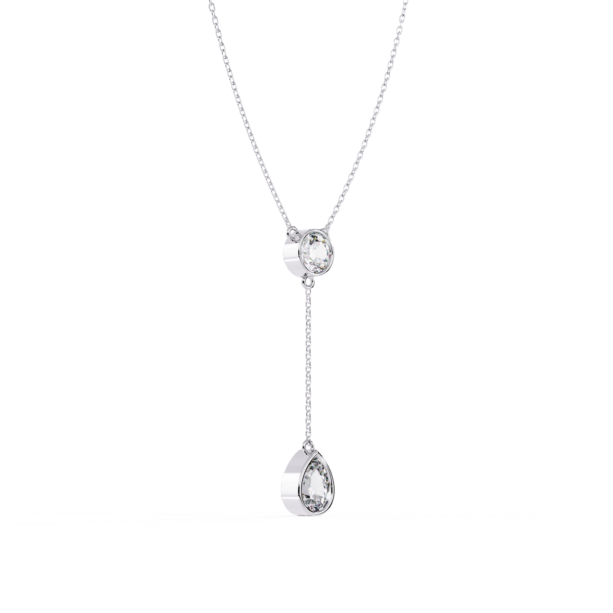 Bezel Set Round with Drop Pear Cut Moissanite Diamond Necklace - View 6