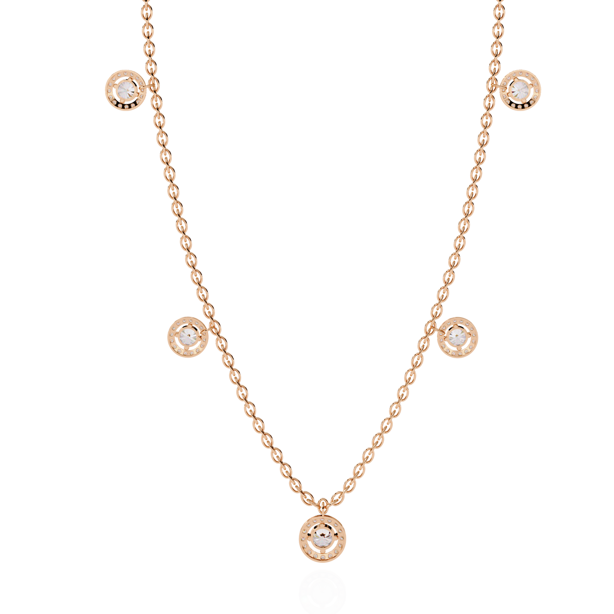 Round Cut Lab Grown Diamond Halo Station Necklace - View 11