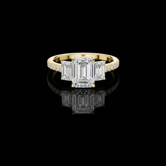 Emerald Cut Moissanite Diamond Pave Setting Engagement Ring
