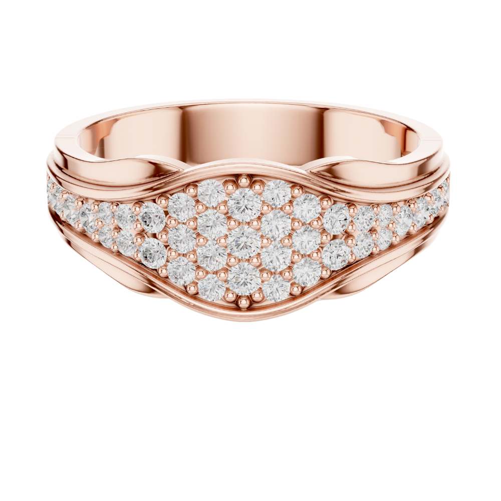 Round Cut Moissanite Diamond Men's Curved Lattice Grid Pave Statement Band - View 2
