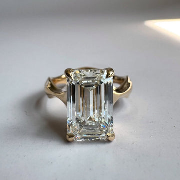 Emerald Cut Moissanite Diamond Solitaire Ring With Sculptural Band