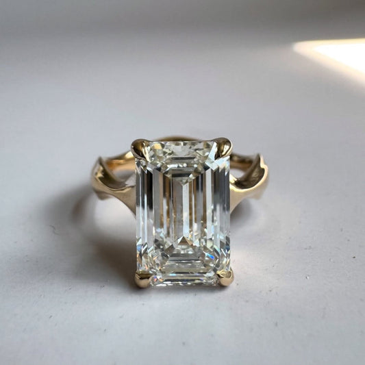 Emerald Cut Lab Diamond Solitaire Ring With Sculptural Band