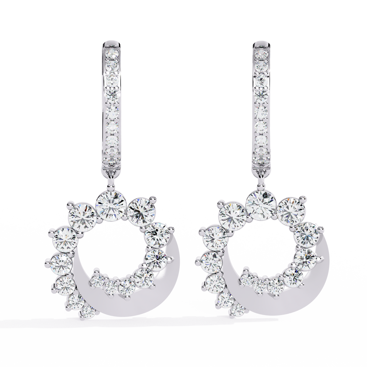 Luminous Crescent Sparkle Hoop Drop Earrings with Brilliant Round Lab Grown Diamond - View 3