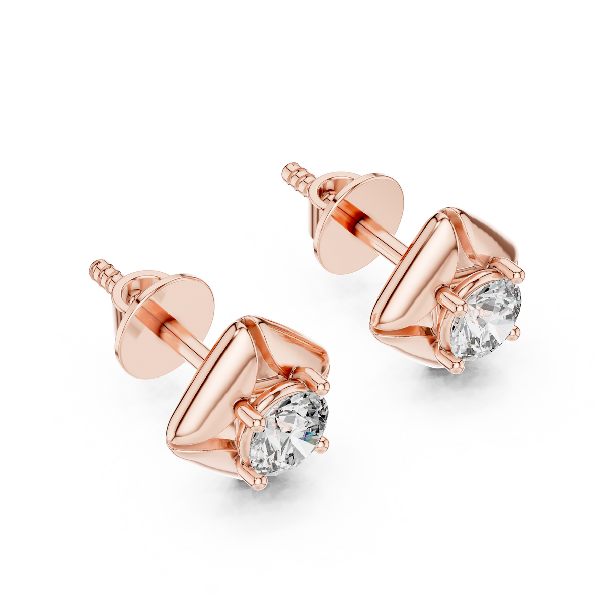 Geometric Pillow Kite Frame Round Moissanite Diamond Stud Earrings - View 5