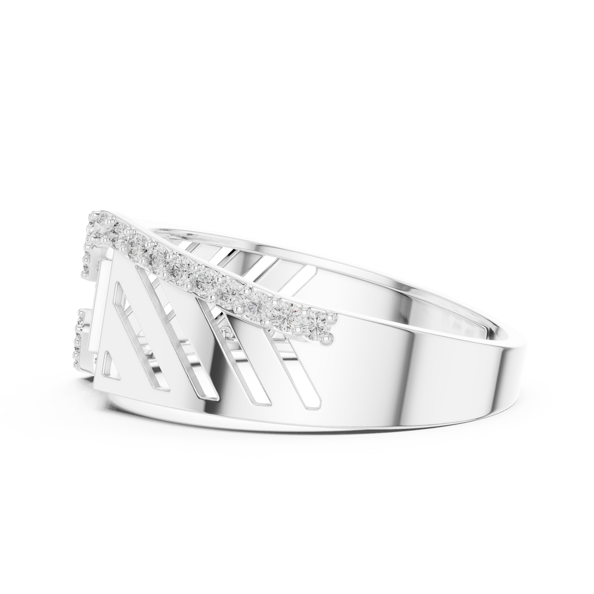 Round Cut Lab Grown Diamond Men's Geometric Asymmetric Diagonal Pave Wedding Ring - View 12