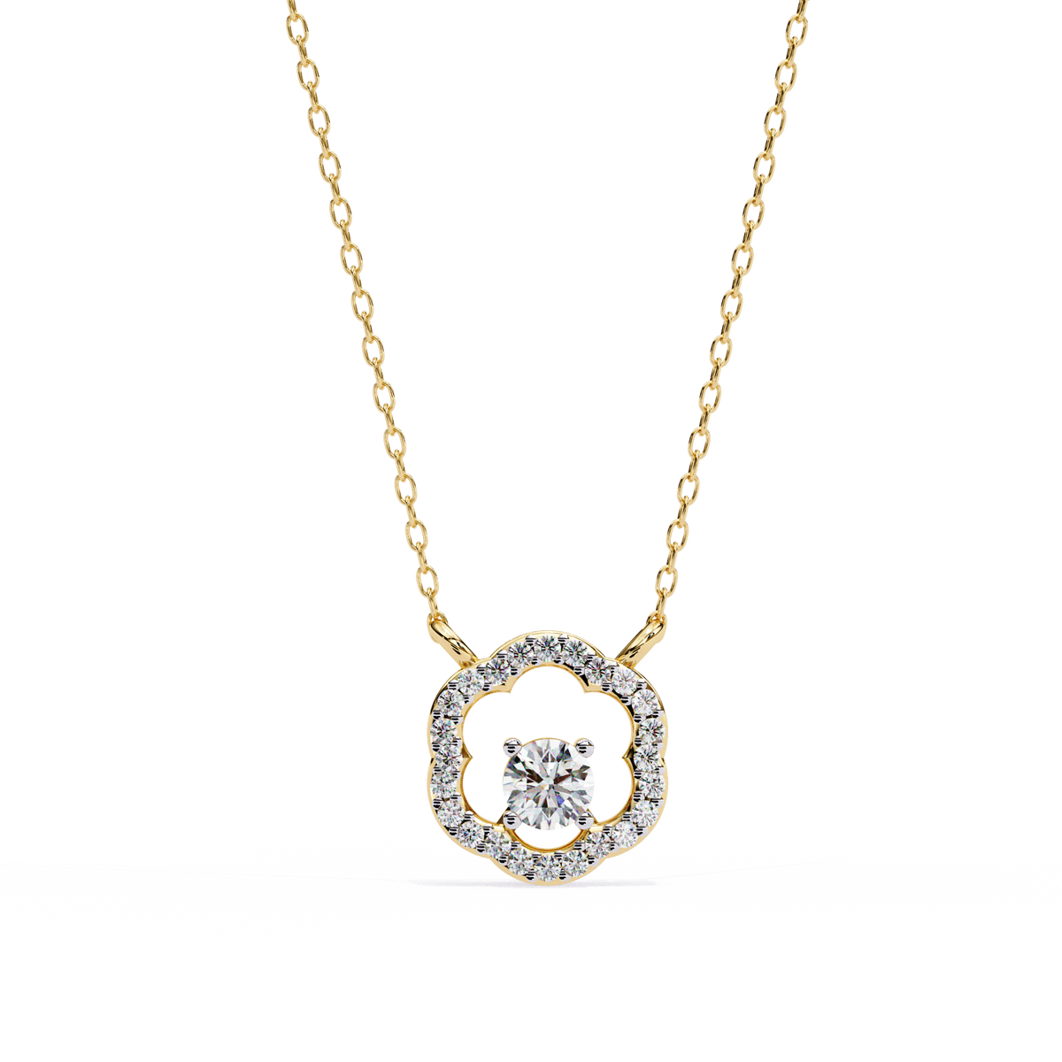 Flower Shape Halo Pendant with Round Moissanite Diamond - View 2
