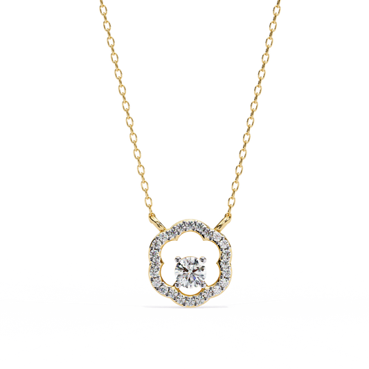 Flower Shape Halo Pendant with Round Moissanite Diamond - View 2