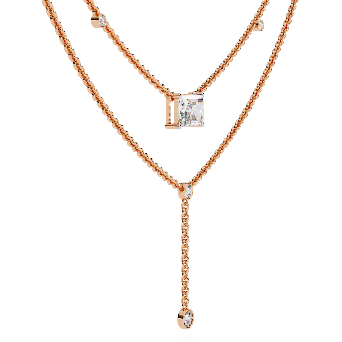 Double Layer East West Radiant Moissanite Diamond Y Drop Necklace - View 8