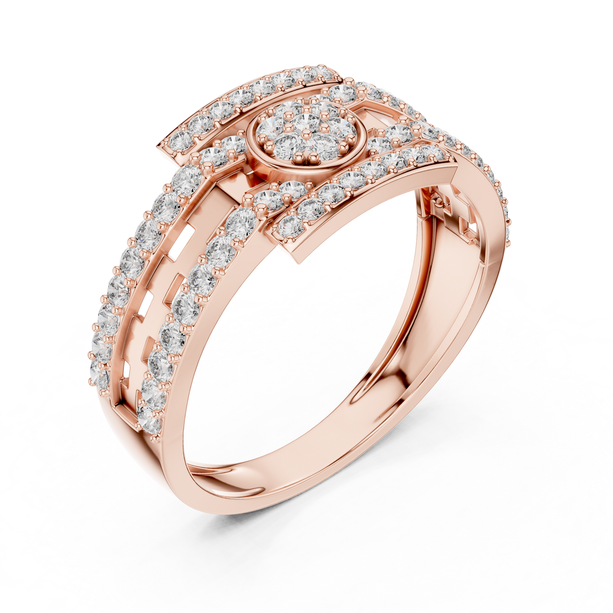 Round Cut Moissanite Diamond Men's Round Medallion Double Pave Border Ring - View 5