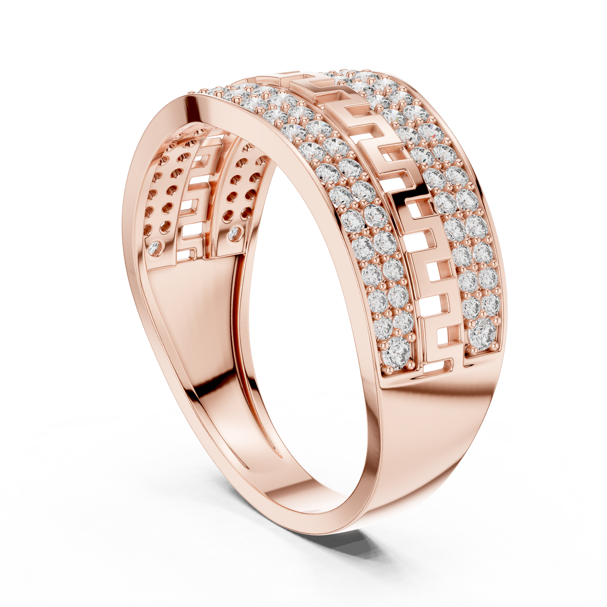 Round Cut Lab Grown Diamond Men's Double Pave Border Geometric Ring - View 8