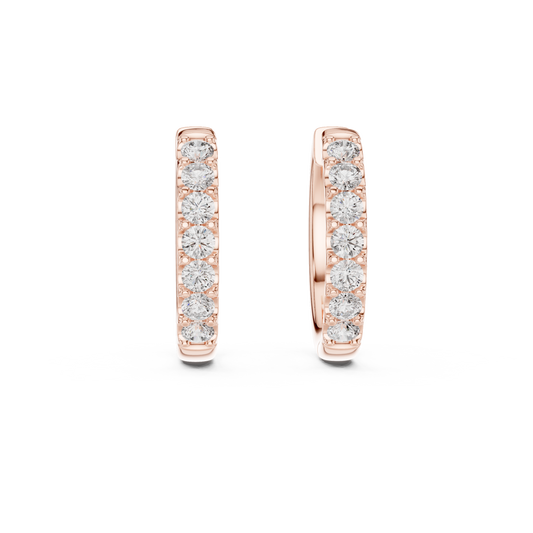 Single Row Shared Prong Round Moissanite Diamond Huggie Hoop Earrings - View 2
