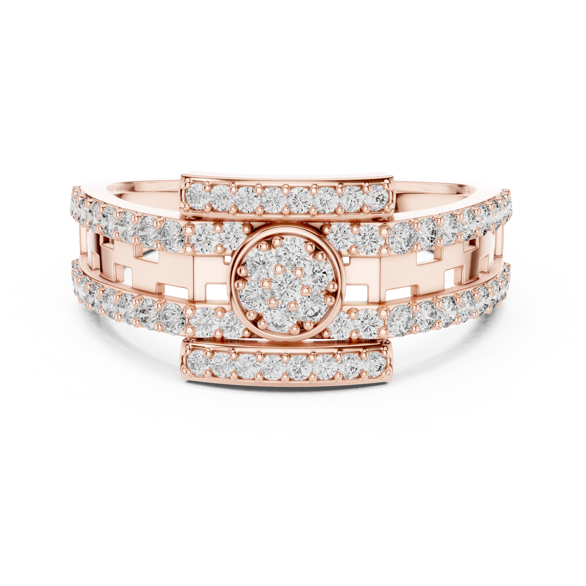 Round Cut Lab Grown Diamond Men's Round Medallion Double Pave Border Ring - View 2