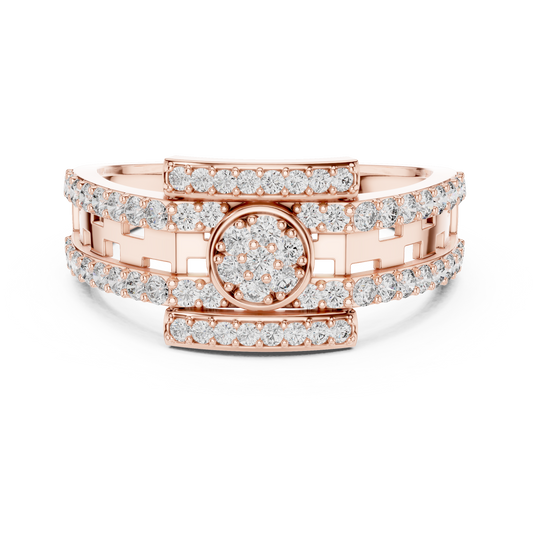 Round Cut Moissanite Diamond Men's Round Medallion Double Pave Border Ring - View 2